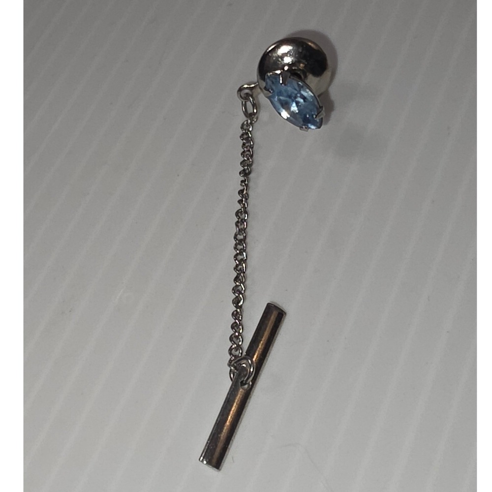 Unbranded Tie Tack‎ OS Blue Fair Marquise Rhinestone with Chain
